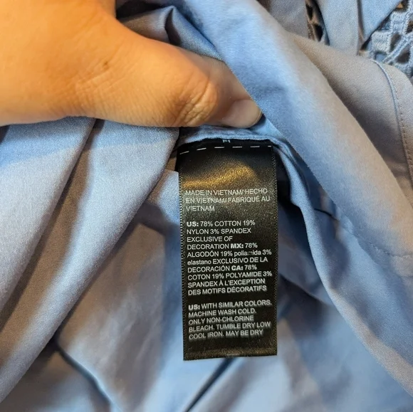 White House Black Market Women's Small Blue Button Down Peekaboo Sleeve Blouse - Picture 7 of 10